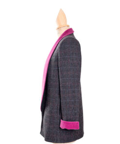 Blazer verde con cuello smoking fucsia Barcelona